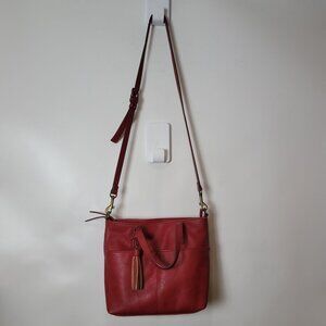 Sonoma Red Faux Leather Crossbody Tote Bag With Tassel Accent & Adjustable Strap